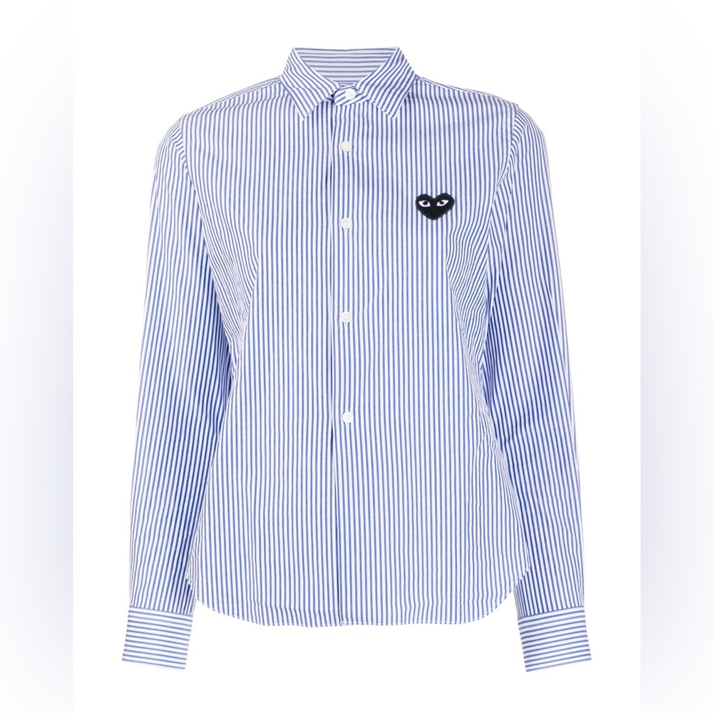 Comme des Garçons Play white and blue stripe print heart shirt